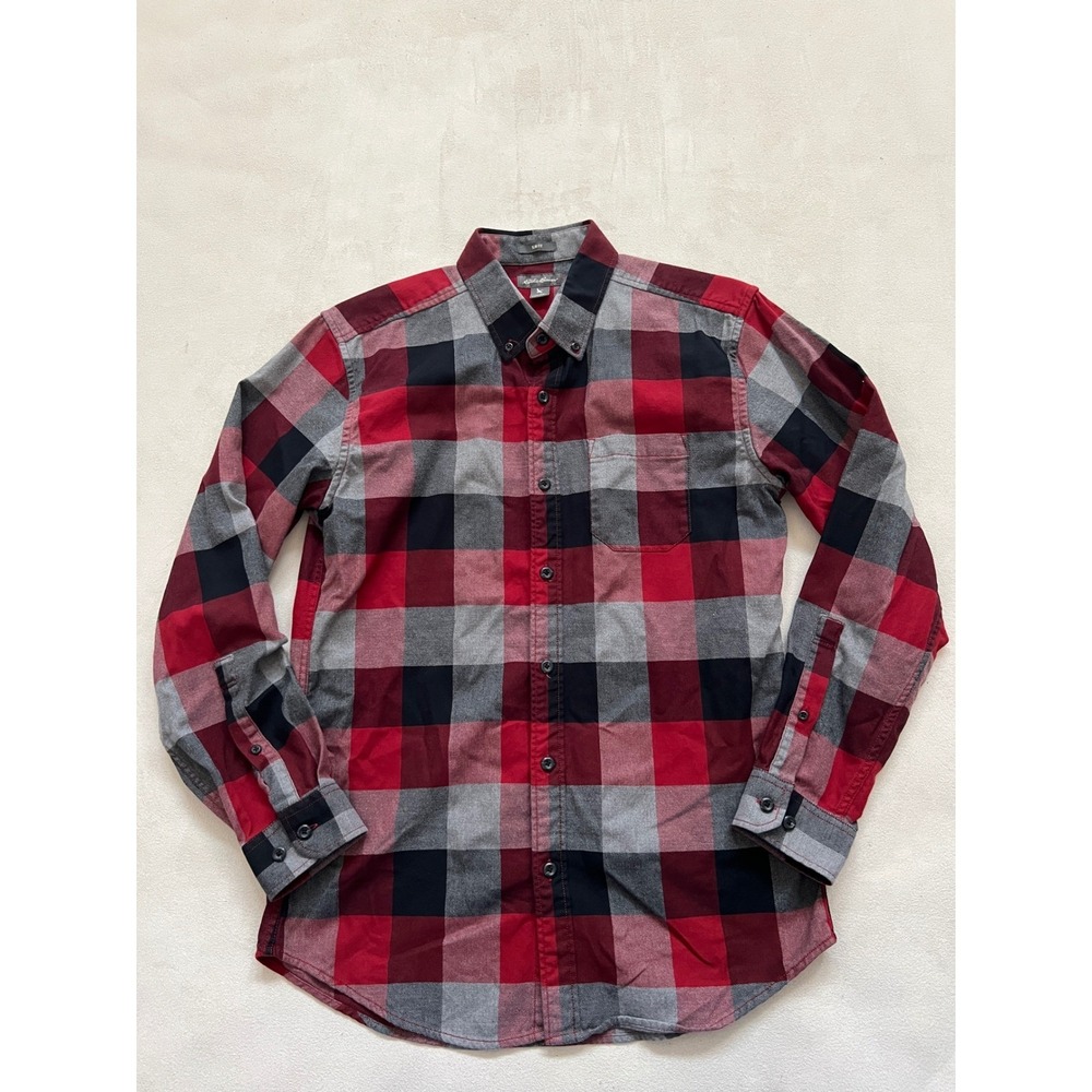 Eddie Bauer Mens Slim Fit Flannel Shirt Red Black Grey Buffalo Plaid Medium
